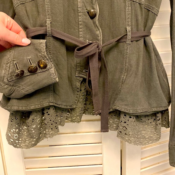 COPY - Free People Military Emilia Lace Trim Jacket/Top Olive Green MEDIUM - Picture 5 of 11
